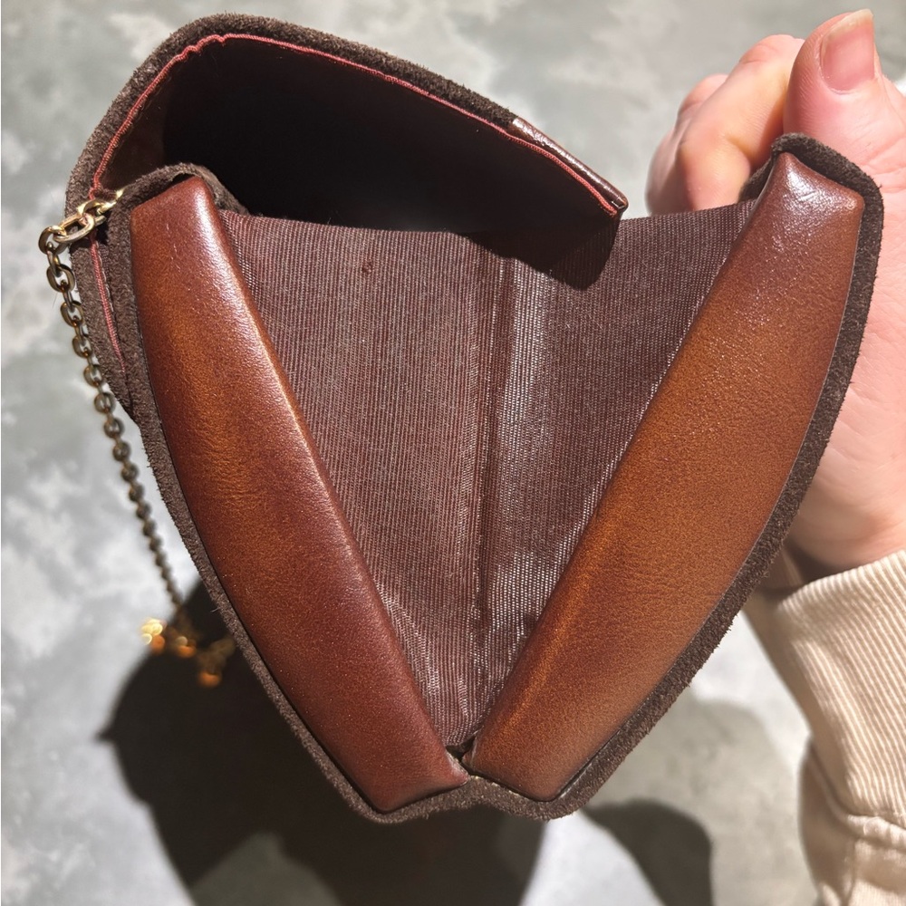 Vintage Crown Lewis Brown Suede Clutch with Gold Chain - Picture 8 of 10